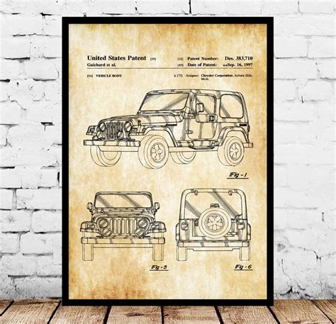 Jeep Wrangler Patent Blueprint Poster Etsy