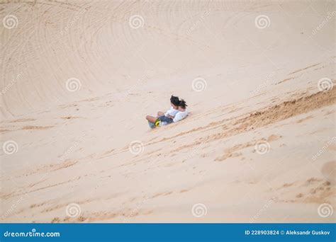 Lovely Couple Slide Down The Sand Dunes Sunny Day Stock Photo Image Of Desert Impressive