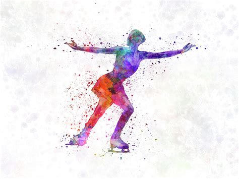 Figure Skating 1 In Watercolor With Splatters Painting By Pablo Romero