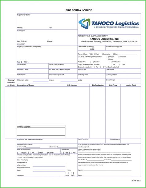 Proforma Invoice Template For International Shipping