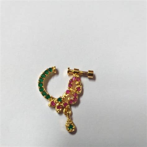 Emerald Ruby Colour Gold Plated Nose Ring Indian Wedding Nath Etsy Nose Jewelry Fashion