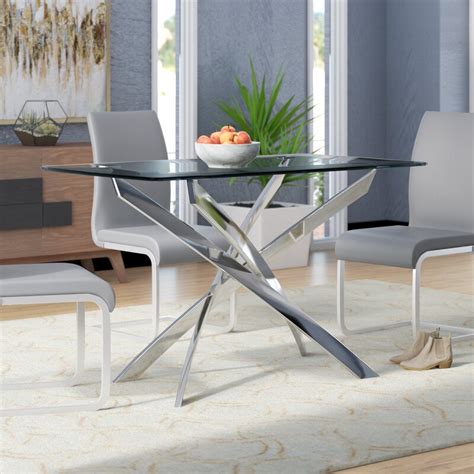 Ivy Bronx Table de salle à manger moderne à plateau en verre Curtsinger