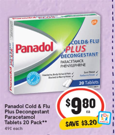 Panadol Cold And Flu Plus Decongestant Paracetamol Tablets 20 Pack Offer