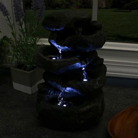 Sunnydaze Stacked Rocks Tabletop Water Fountain With Led Lights My