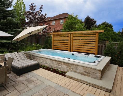 Some of our best landscaping ideas include adding height with planters and baskets, and creating spaces where outdoor party guests can sit, relax, and enjoy drinks and company. 79 best Swim Spa Install Ideas images on Pinterest