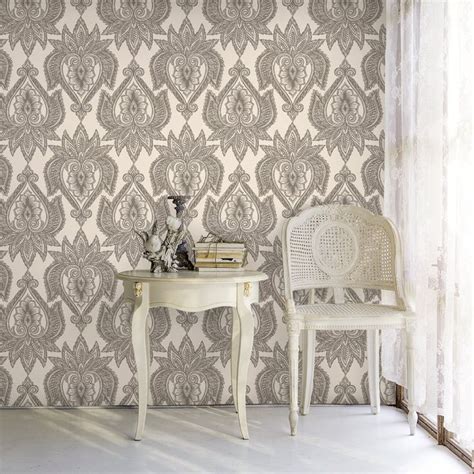 Removable Beige Damask Mural Brown Victorian Wallpaper Self Adhesive