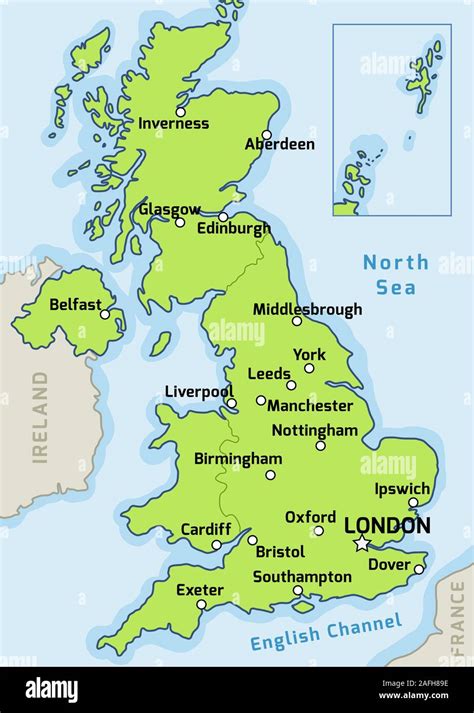 Uk Map Vector Major Cities Marked On Map Of The United Kingdom Stock