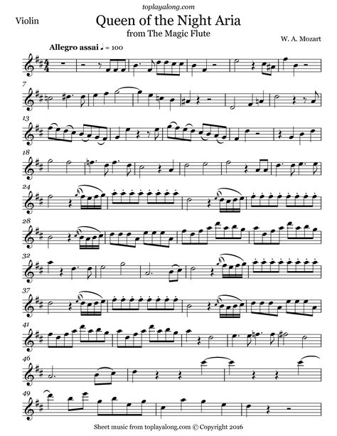 Mozart Queen Of The Night From The Magic Flute Flute Sheet Music