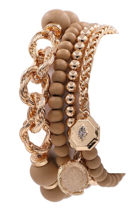Nude Wood Bead Bracelet Set Bracelets