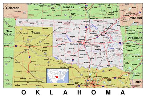 Detailed map of Oklahoma state with relief | Vidiani.com | Maps of all ...