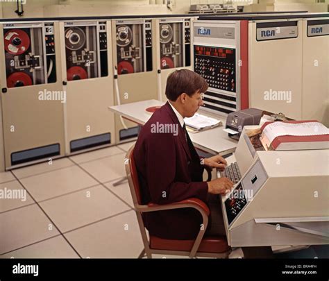 1960s 1970s Man Mainframe Computer Technician Stock Photo Alamy