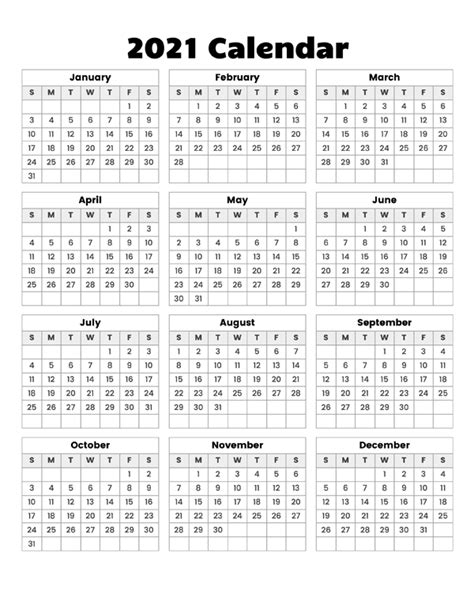 Printable Year At A Glance 2021 Example Calendar Prin