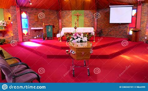 Closeup Shot Of A Funeral Casket Or Coffin In A Hearse Or Chapel Or