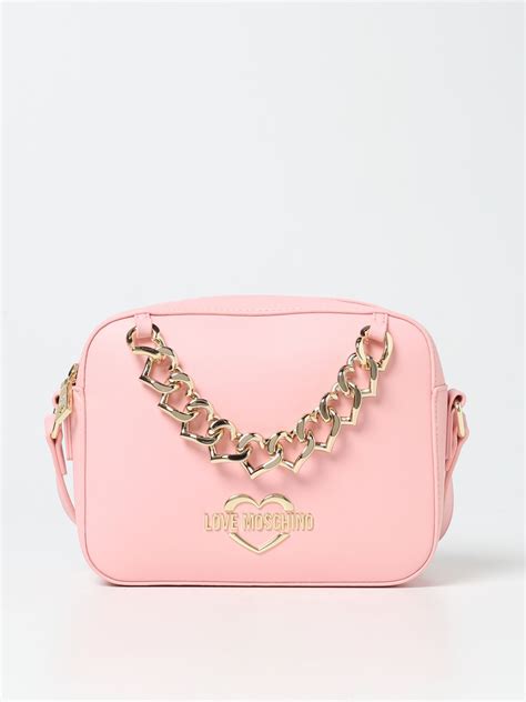 Love Moschino Bag In Synthetic Leather With Chain Pink Crossbody