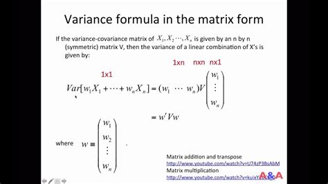 Variance Formula In The Matrix Form Youtube