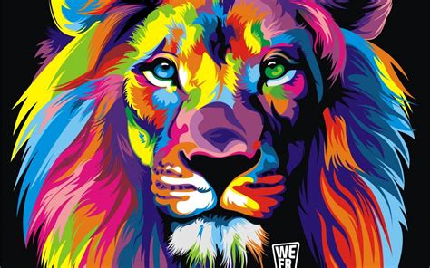 Wallpaper Colorful Illustration Abstract Tiger Lion Big Cats