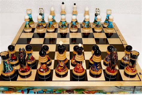 Stunning Wooden Chess Set Hand Board And Pieces Hand Painted Etsy Uk