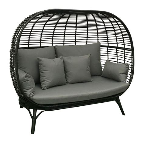 They are finished with self coloured piping and secured with braided ties. Garden Rattan Sofa Patio Outdoor Black Grey Aluminium ...