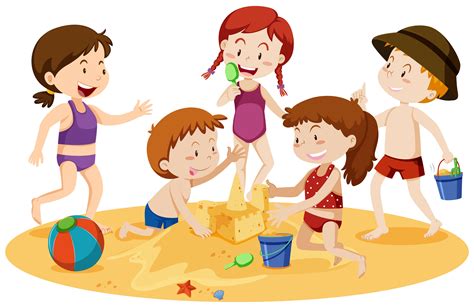 Kids Playing At The Beach 296789 Vector Art At Vecteezy