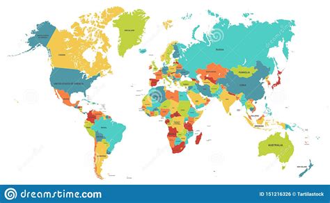 World Map Colored By Country Tourist Map Of English