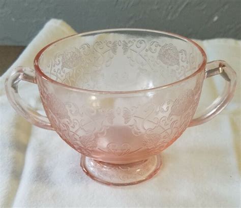 Hazel Atlas Florentine Pink Depression Glass Open Sugar Bowl Ebay