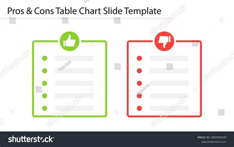 Pros Cons Table Chart Slide Template Stock Vector Royalty Free 2082858109