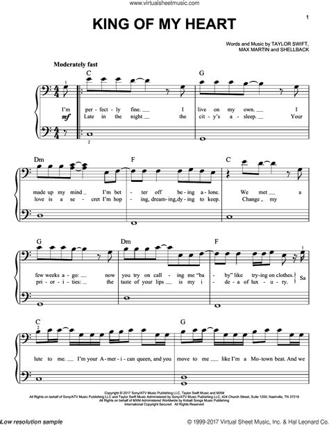 Taylor Swift King Of My Heart Sheet Music For Piano Solo Pdf