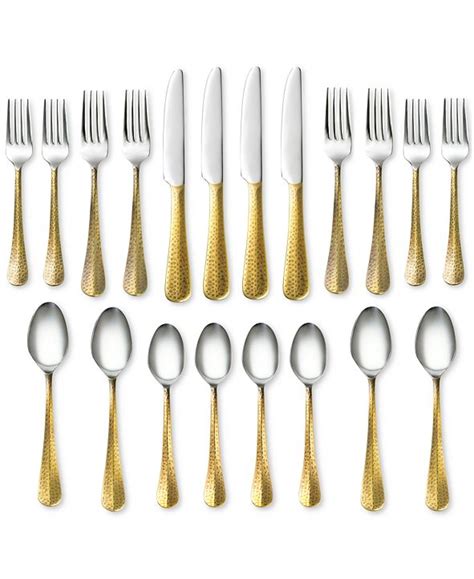 Flatware set, aoo rose gold plated stainless cutlery. Cambridge Indira by Jessamine Hammered Gold 20-Pc. Flatware Set, Service for 4 & Reviews ...