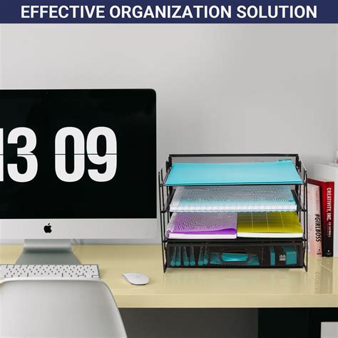 Mesh Office Organizer For Desk Desk Organizer With 4 Tiers And Sliding