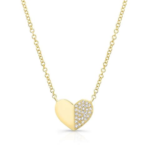 14kt Yellow Gold Half Diamond Folded Heart Necklace Necklaces Shop