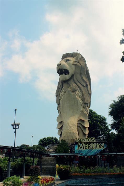 Gambar Monumen Tengara Seni Singapore Merlion Sentosa Singa