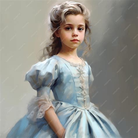 Premium Ai Image A Painting Of A Girl In A Blue Dress With A Blue Dress