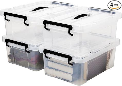 Ezoware 15 Quart Lidded Plastic Storage Bin Boxes Clear Stackable