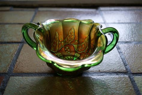Vintage Millersburg Glass Company Green Carnival Glass Two