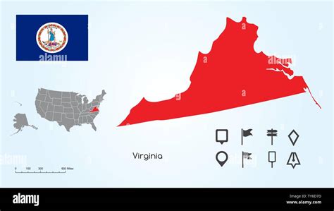 Mapa De Los Estados Unidos De Am Rica Con El Estado Seleccionado De Virginia Y Virginia Bandera