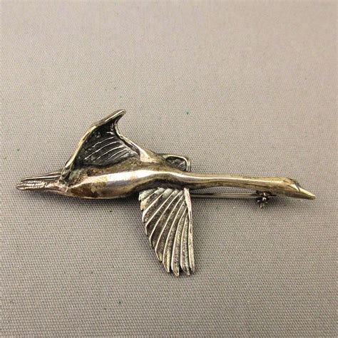 Vintage Sterling Silver Flying Goose Pin Brooch Figural From