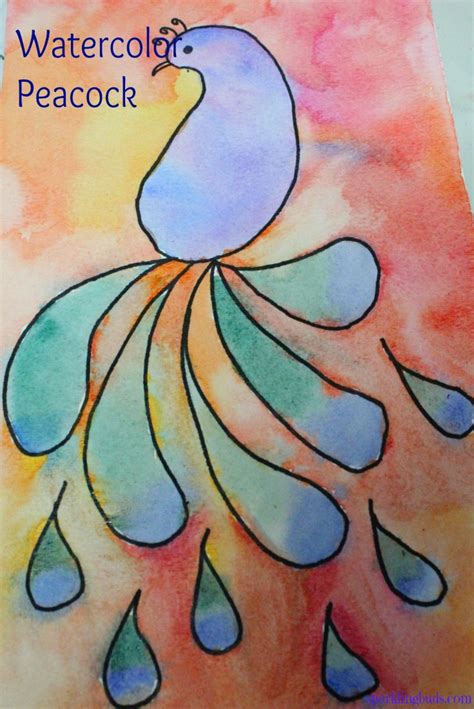 Easy watercolor ideas for beginners (7 good things to paint). Easy watercolor idea peacock painting with kids