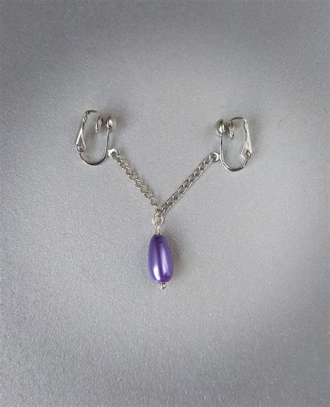 Clitoral Jewellery Faux Piercing With Chain And Purple Pearl Etsy