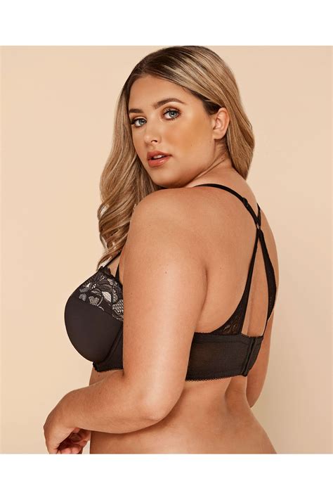 Black Wired Lace Bra With Crossover Back Plus Size 38dd To 48g Yours Clothing
