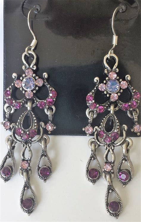 Purple Chandelier Earrings And Necklace Set Etsy Purple Chandelier