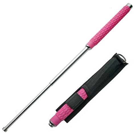 26 Inch Pink Expandable Baton Rubber Handle Self Defense Ni