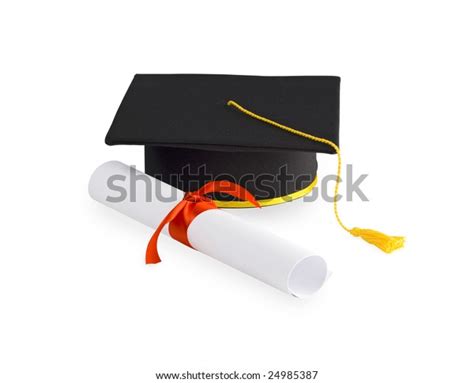 Graduation Cap Diploma Red Ribbon Isolated Stock Photo Edit Now 24985387