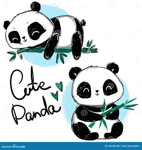 Oso Panda Y Juego De Bambú Ilustración Del Vector Caricatura De Dibujos