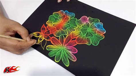 Rainbow Floral Design On Scratch Paper Zentangle Inspired Diy