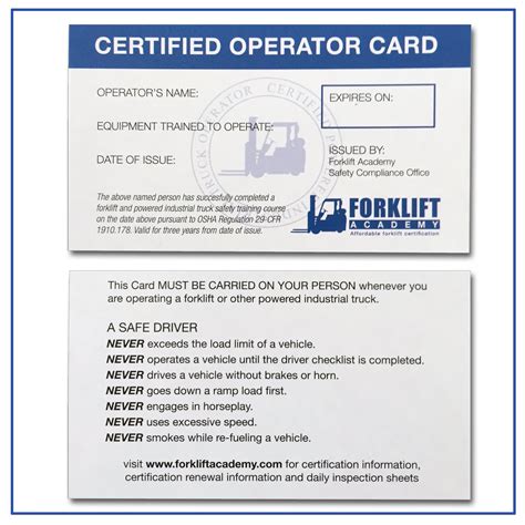Forklift Wallet Card Template Free Printable Templates