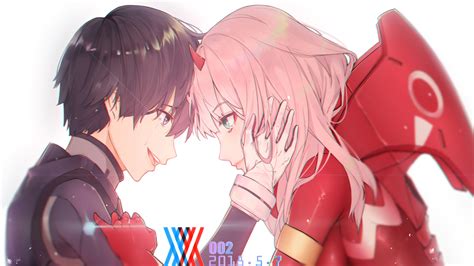 Darling In The Franxx Pink Hair Zero Two Black Hair Hiro With White