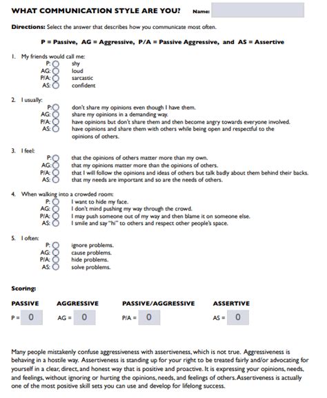 Communication Style Worksheets Examples Pdf