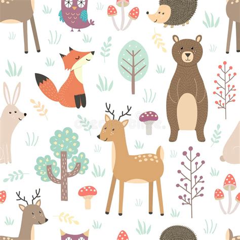Cute Forest Animals Seamless Pattern Stock Illustrations 8275 Cute