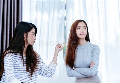 Same Sex Asian Lesbian Couple Lover Reconcile Girlfriend Stock Image