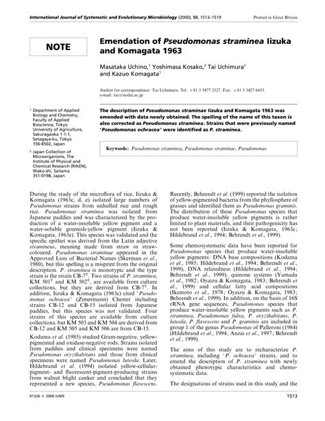 Pdf Emendation Of Pseudomonas Straminea Iizuka And Komagata 1963